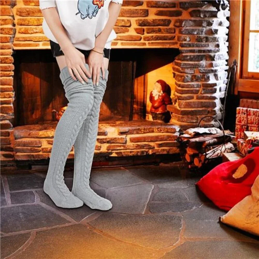 VETHIN Women's Cable Knit Thigh High Socks - Over Knee High Long Leg Stockings